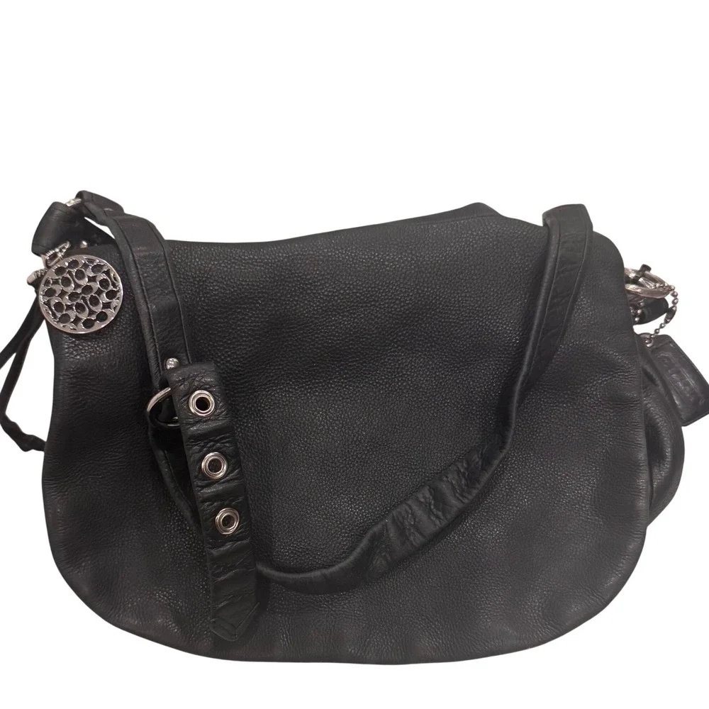 Coach Ali?Black Leather‎ Hobo Bag Silver Tone Hardware vintage 10x14x3 Prelove